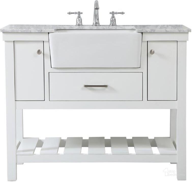 The appearance of Clement 42 Inch Single Bathroom Vanity In White designed by Elegant Lighting in the country / farmhouse interior design. This white piece of furniture  was selected by 1StopBedrooms from Clement Collection to add a touch of cosiness and style into your home. Sku: VF60142WH. Material: Wood. Product Type: Bathroom Vanity. Image1