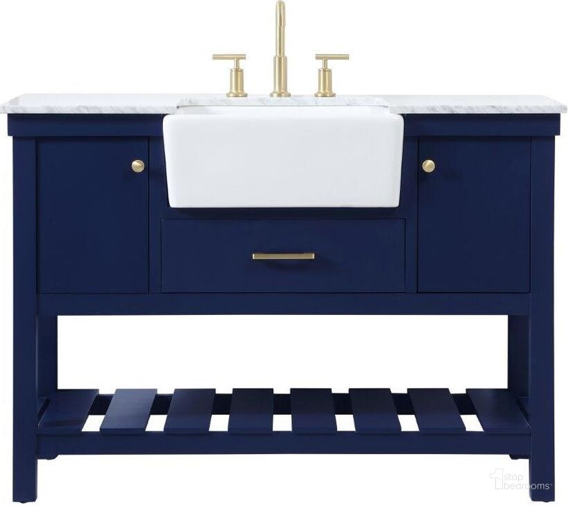 The appearance of Clement 48 Inch Single Bathroom Vanity In Blue designed by Elegant Lighting in the country / farmhouse interior design. This blue piece of furniture  was selected by 1StopBedrooms from Clement Collection to add a touch of cosiness and style into your home. Sku: VF60148BL. Material: Wood. Product Type: Bathroom Vanity. Image1