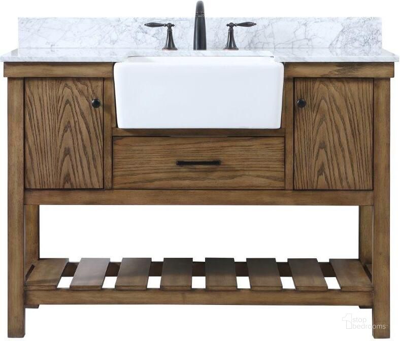 The appearance of Clement 48 Inch Single Bathroom Vanity In Driftwood With Backsplash designed by Elegant Lighting in the country / farmhouse interior design. This driftwood piece of furniture  was selected by 1StopBedrooms from Clement Collection to add a touch of cosiness and style into your home. Sku: VF60148DW-BS. Material: Wood. Product Type: Bathroom Vanity. Image1