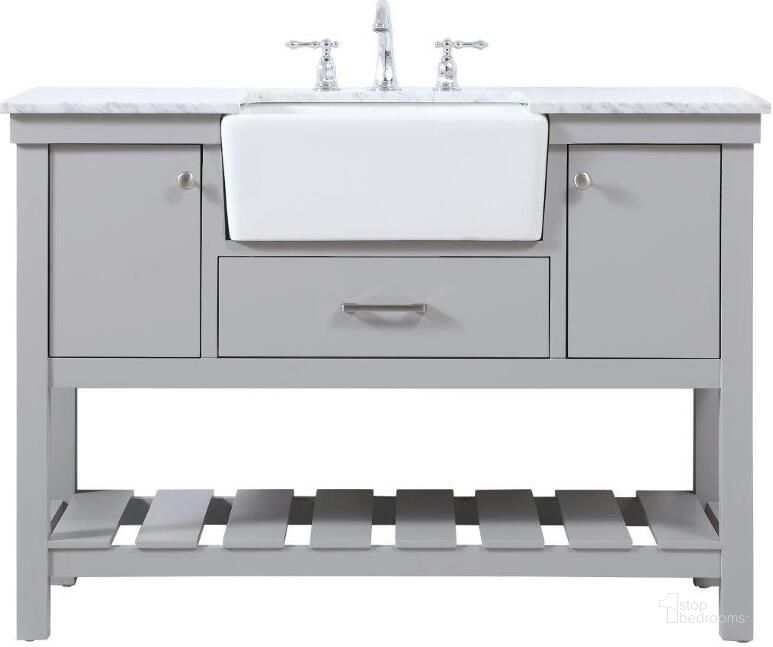 The appearance of Clement 48 Inch Single Bathroom Vanity In Grey designed by Elegant Lighting in the country / farmhouse interior design. This grey piece of furniture  was selected by 1StopBedrooms from Clement Collection to add a touch of cosiness and style into your home. Sku: VF60148GR. Material: Wood. Product Type: Bathroom Vanity. Image1