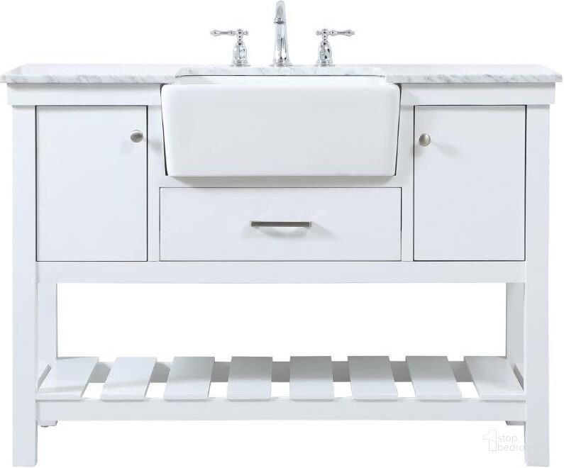 The appearance of Clement 48 Inch Single Bathroom Vanity In White designed by Elegant Lighting in the country / farmhouse interior design. This white piece of furniture  was selected by 1StopBedrooms from Clement Collection to add a touch of cosiness and style into your home. Sku: VF60148WH. Material: Wood. Product Type: Bathroom Vanity. Image1