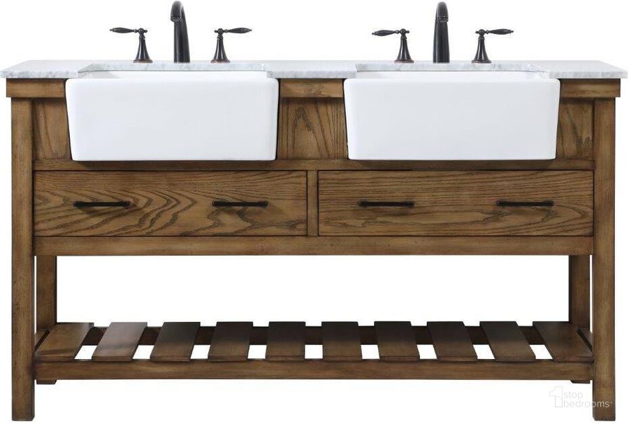 The appearance of Clement 60 Inch Double Bathroom Vanity In Driftwood designed by Elegant Lighting in the country / farmhouse interior design. This driftwood piece of furniture  was selected by 1StopBedrooms from Clement Collection to add a touch of cosiness and style into your home. Sku: VF60160DDW. Material: Wood. Product Type: Bathroom Vanity. Image1