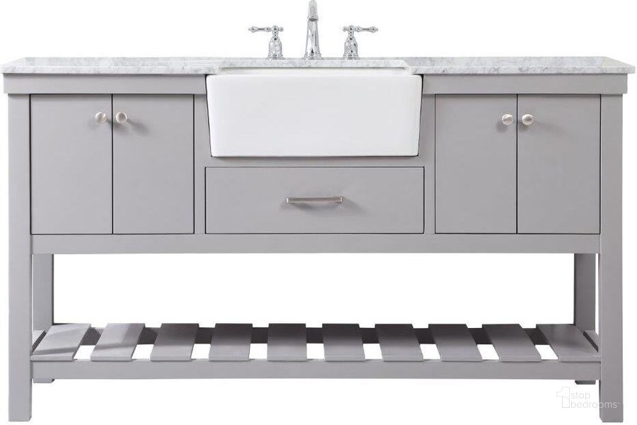The appearance of Clement 60 Inch Single Bathroom Vanity In Grey designed by Elegant Lighting in the country / farmhouse interior design. This grey piece of furniture  was selected by 1StopBedrooms from Clement Collection to add a touch of cosiness and style into your home. Sku: VF60160GR. Material: Wood. Product Type: Bathroom Vanity. Image1