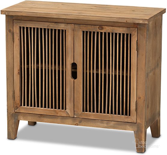 The appearance of Clement Rustic Transitional Medium Oak Finished 2-Door Wood Spindle Accent Storage Cabinet designed by Baxton Studio in the transitional interior design. This brown piece of furniture  was selected by 1StopBedrooms from Clement Collection to add a touch of cosiness and style into your home. Sku: LD19A005-Medium Oak-Cabinet. Material: MDF. Product Type: Accent Cabinet. Image1
