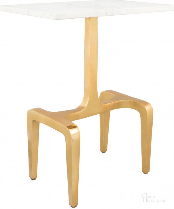The appearance of Clement White Marble and Gold Side Table designed by Zuo Modern in the modern / contemporary interior design. This white piece of furniture  was selected by 1StopBedrooms from Clement Collection to add a touch of cosiness and style into your home. Sku: 101512. Material: Aluminum. Product Type: Side Table. Image1