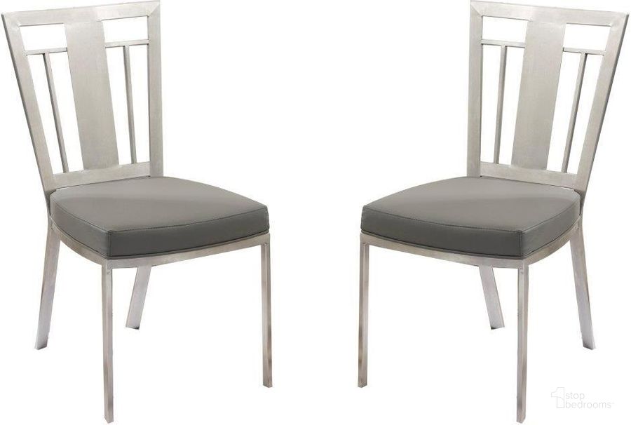 The appearance of Cleo Gray Dining Chair designed by Armen Living in the modern / contemporary interior design. This gray piece of furniture  was selected by 1StopBedrooms from Cleo Collection to add a touch of cosiness and style into your home. Sku: LCCLCHGRB201. Material: Leather. Product Type: Dining Chair. Image1