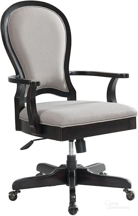 The appearance of Clinton Hill Kohl Black Round Back Upholstered Desk Chair designed by Riverside Furniture in the transitional interior design. This black piece of furniture  was selected by 1StopBedrooms from Clinton Hill Collection to add a touch of cosiness and style into your home. Sku: 47138. Product Type: Office Chair. Image1