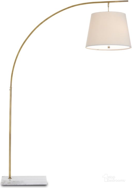 The appearance of Cloister Medium Brass Floor Lamp designed by Currey & Company in the modern / contemporary interior design. This brass piece of furniture  was selected by 1StopBedrooms from Cloister Collection to add a touch of cosiness and style into your home. Sku: 8000-0117. Material: Metal. Product Type: Floor Lamp. Image1