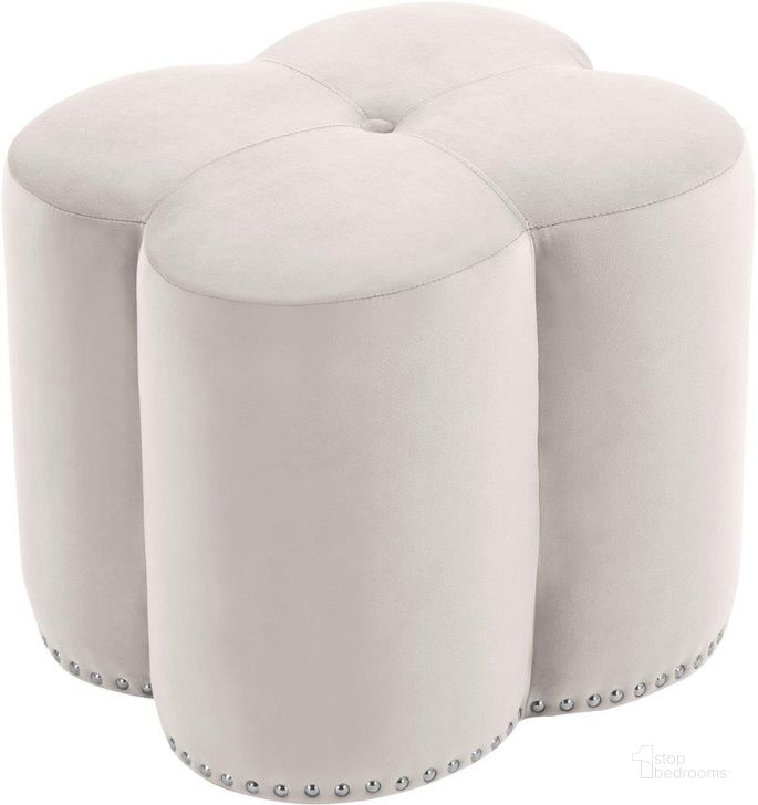 The appearance of Clover Cream Velvet Ottoman designed by Meridian in the modern / contemporary interior design. This cream velvet piece of furniture  was selected by 1StopBedrooms from Clover Collection to add a touch of cosiness and style into your home. Sku: 173Cream. Product Type: Ottoman. Material: Velvet. Image1
