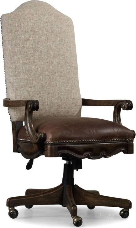 The appearance of Rhapsody Beige Tilt Swivel Chair designed by Hooker in the traditional interior design. This beige piece of furniture  was selected by 1StopBedrooms from Rhapsody Collection to add a touch of cosiness and style into your home. Sku: 5070-30220. Material: Fabric. Product Type: Swivel Chair. Image1
