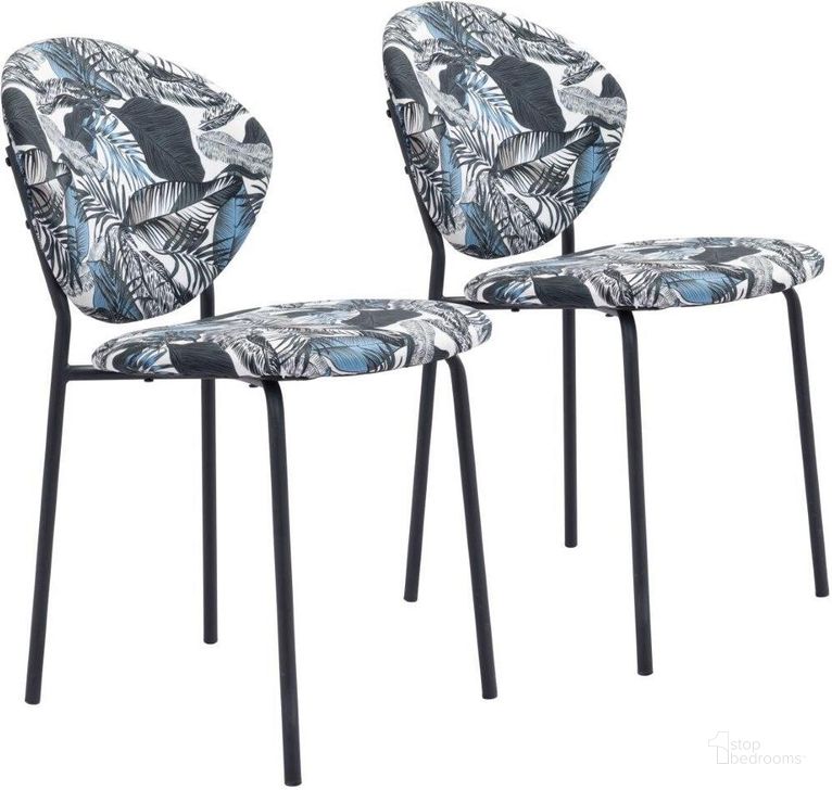 The appearance of Clyde Leaf Print And Black Dining Chair Set Of 2 designed by Zuo Modern in the modern / contemporary interior design. This multicolor piece of furniture  was selected by 1StopBedrooms from Clyde Collection to add a touch of cosiness and style into your home. Sku: 101522. Material: Steel. Product Type: Dining Chair. Image1