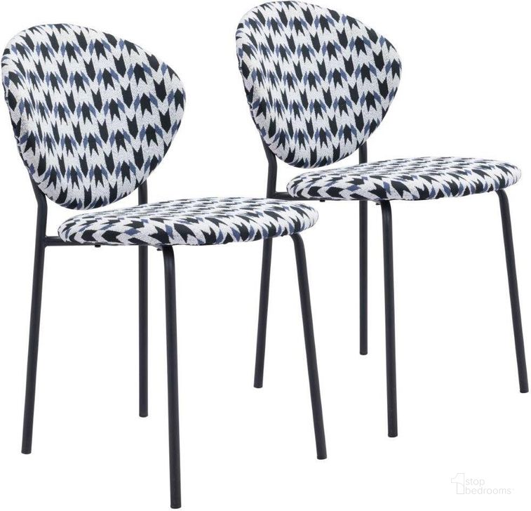 The appearance of Clyde Black With Geometric Print Dining Chair Set Of 2 designed by Zuo Modern in the modern / contemporary interior design. This black piece of furniture  was selected by 1StopBedrooms from Clyde Collection to add a touch of cosiness and style into your home. Sku: 101518. Material: Steel. Product Type: Dining Chair. Image1