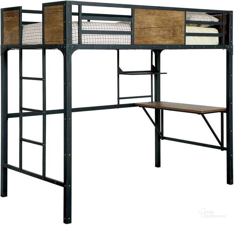 The appearance of Clapton Twin Bed With Workstation designed by Furniture of America in the transitional interior design. This black piece of furniture  was selected by 1StopBedrooms from Clapton Collection to add a touch of cosiness and style into your home. Sku: CM-BK029TD. Material: Metal. Product Type: Loft Bed. Bed Size: Twin. Bed Type: Loft Bed. Image1