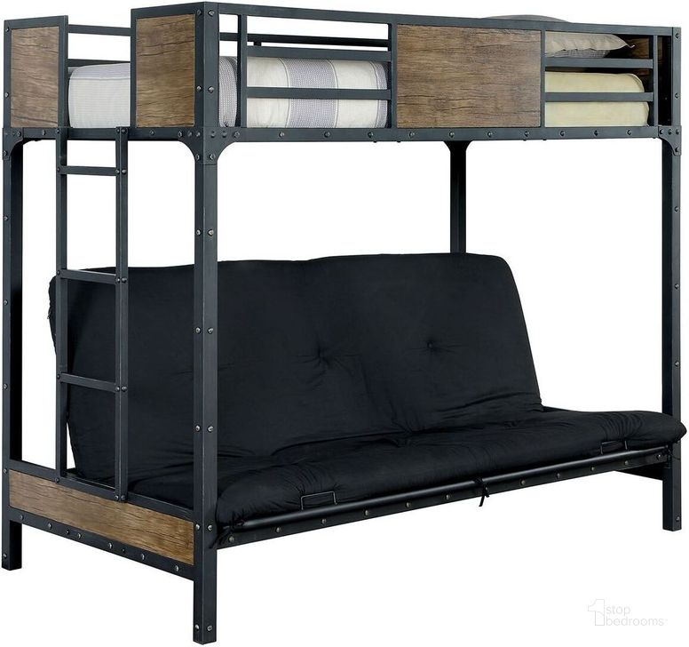The appearance of Clapton Twin Bed With Futon Base designed by Furniture of America in the transitional interior design. This black piece of furniture  was selected by 1StopBedrooms from Clapton Collection to add a touch of cosiness and style into your home. Sku: CM-BK029TS. Bed Type: Bunk Bed. Material: Metal. Product Type: Bunk Bed. Bed Size: Twin. Image1