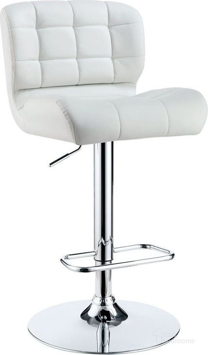 The appearance of Kori White Bar Stool designed by Furniture of America in the modern / contemporary interior design. This white piece of furniture  was selected by 1StopBedrooms from Kori Collection to add a touch of cosiness and style into your home. Sku: CM-BR6152WH. Product Type: Barstool. Material: Vinyl. Image1
