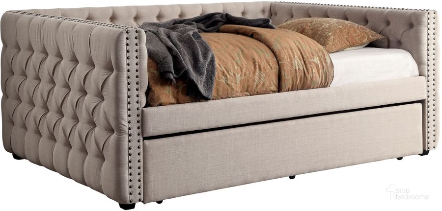 The appearance of Suzanne Ivory Full Daybed designed by Furniture of America in the modern / contemporary interior design. This beige piece of furniture  was selected by 1StopBedrooms from Suzanne Collection to add a touch of cosiness and style into your home. Sku: CM1028F-1;CM1028F-2. Bed Type: Daybed. Material: Fabric. Product Type: DayBed. Bed Size: Full. Image1
