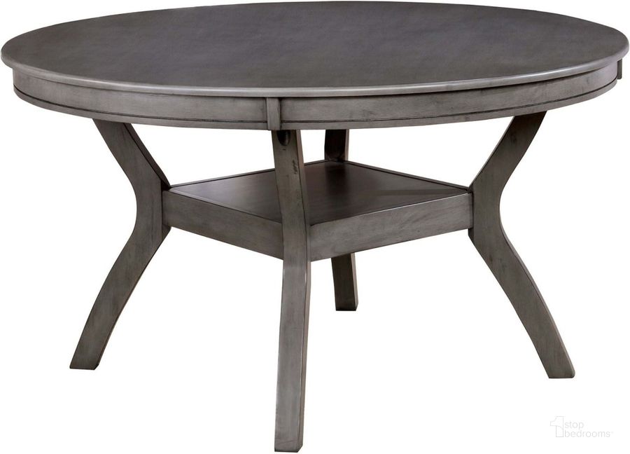 The appearance of Juniper Gray Round Dining Table designed by Furniture of America in the transitional interior design. This gray piece of furniture  was selected by 1StopBedrooms from Juniper Collection to add a touch of cosiness and style into your home. Sku: CM3162RT. Table Base Style: Pedestal. Table Top Shape: Round. Material: Wood. Product Type: Dining Table. Size: 54". Image1