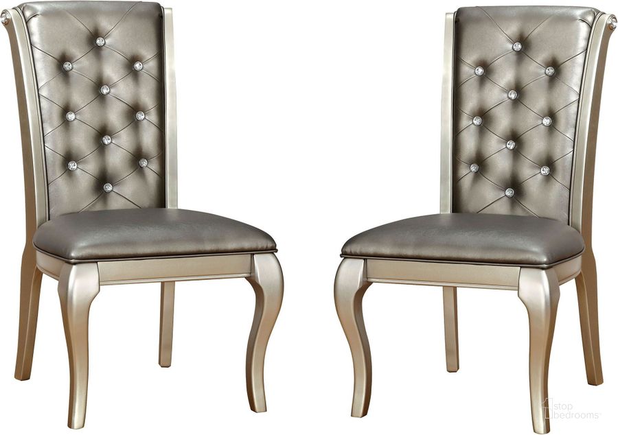 The appearance of Amina Side Chair Set Of 2 designed by Furniture of America in the modern / contemporary interior design. This champagne piece of furniture  was selected by 1StopBedrooms from Amina Collection to add a touch of cosiness and style into your home. Sku: CM3219SC-2PK. Product Type: Side Chair. Material: Vinyl. Image1