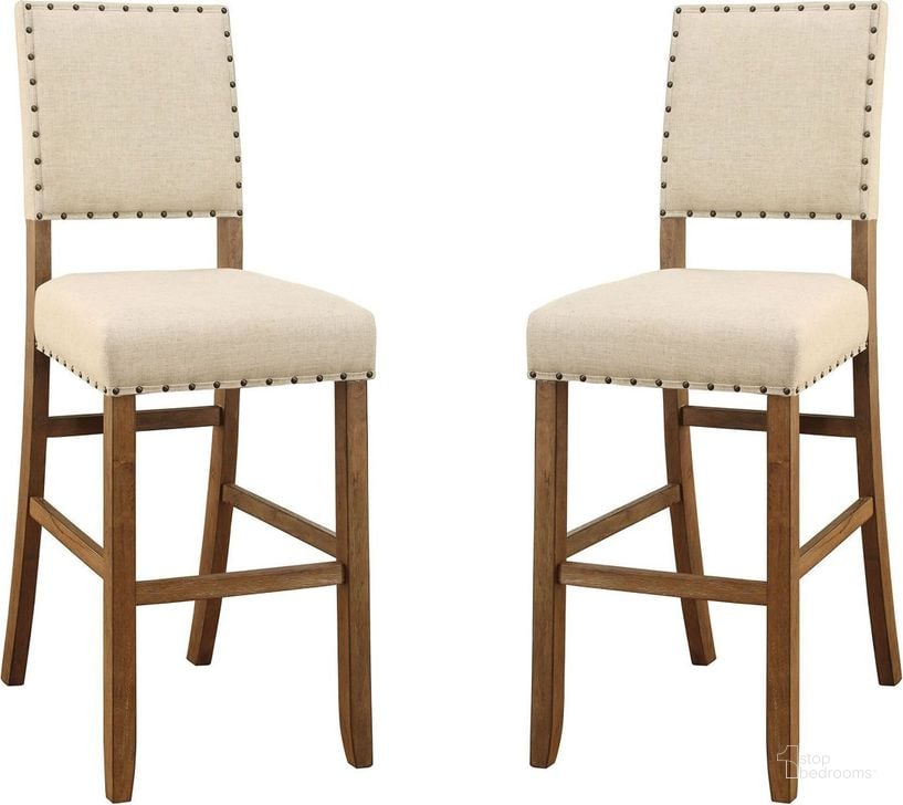The appearance of Sania Natural Tone Bar Stool Set Of 2 designed by Furniture of America in the transitional interior design. This brown piece of furniture  was selected by 1StopBedrooms from Sania Collection to add a touch of cosiness and style into your home. Sku: CM3324BC-2PK. Material: Fabric. Product Type: Barstool. Image1