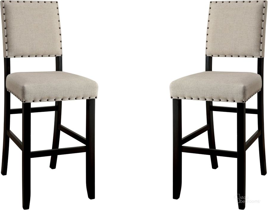 The appearance of Sania Ii Antique Black Bar Chair Set Of 2 designed by Furniture of America in the transitional interior design. This black piece of furniture  was selected by 1StopBedrooms from Sania Collection to add a touch of cosiness and style into your home. Sku: CM3324BK-BC-2PK. Material: Fabric. Product Type: Barstool. Image1
