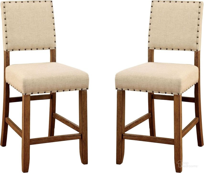 The appearance of Sania Natural Tone Counter Height Chair Set Of 2 designed by Furniture of America in the transitional interior design. This brown piece of furniture  was selected by 1StopBedrooms from Sania Collection to add a touch of cosiness and style into your home. Sku: CM3324PC-2PK. Material: Fabric. Product Type: Barstool. Image1