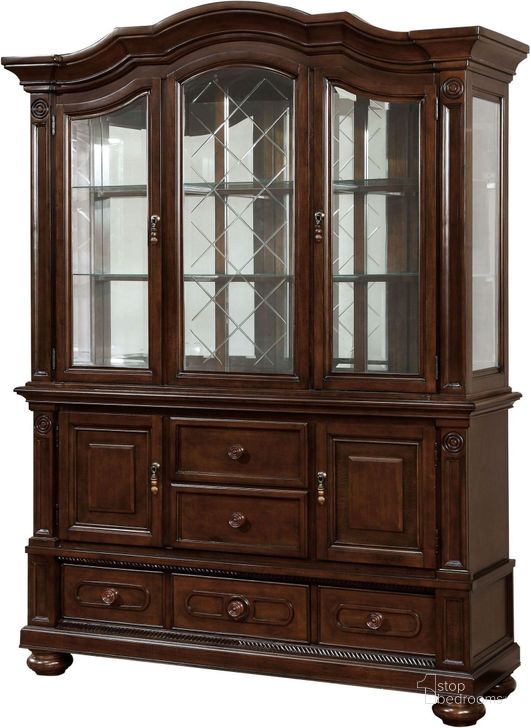 The appearance of Alpena Brown Cherry Hutch And Buffet designed by Furniture of America in the traditional interior design. This brown piece of furniture  was selected by 1StopBedrooms from Alpena Collection to add a touch of cosiness and style into your home. Sku: CM3350HB-H;CM3350HB-B. Material: Wood. Product Type: Buffet and Hutch. Image1
