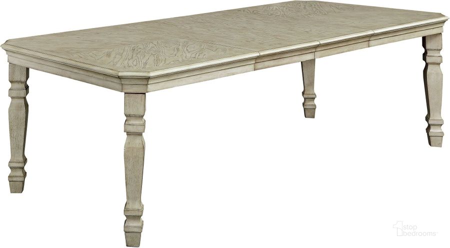 The appearance of Holcroft Antique White Extendable Rectangular Leg Dining Table designed by Furniture of America in the transitional interior design. This beige piece of furniture  was selected by 1StopBedrooms from Holcroft Collection to add a touch of cosiness and style into your home. Sku: CM3600T. Material: Wood. Product Type: Leg Table. Table Top Shape: Rectangular. Image1