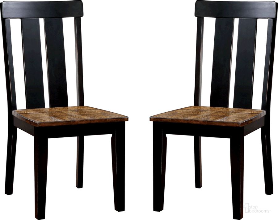 The appearance of Alana Antique Oak and Black Side Chair Set Of 2 designed by Furniture of America in the transitional interior design. This black piece of furniture  was selected by 1StopBedrooms from Alana Collection to add a touch of cosiness and style into your home. Sku: CM3668SC-2PK. Material: Wood. Product Type: Side Chair. Image1