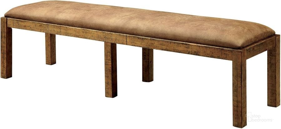 The appearance of Gianna Rustic Pine Bench designed by Furniture of America in the transitional interior design. This brown piece of furniture  was selected by 1StopBedrooms from Gianna Collection to add a touch of cosiness and style into your home. Sku: CM3829BN. Product Type: Bench. Material: Vinyl. Image1