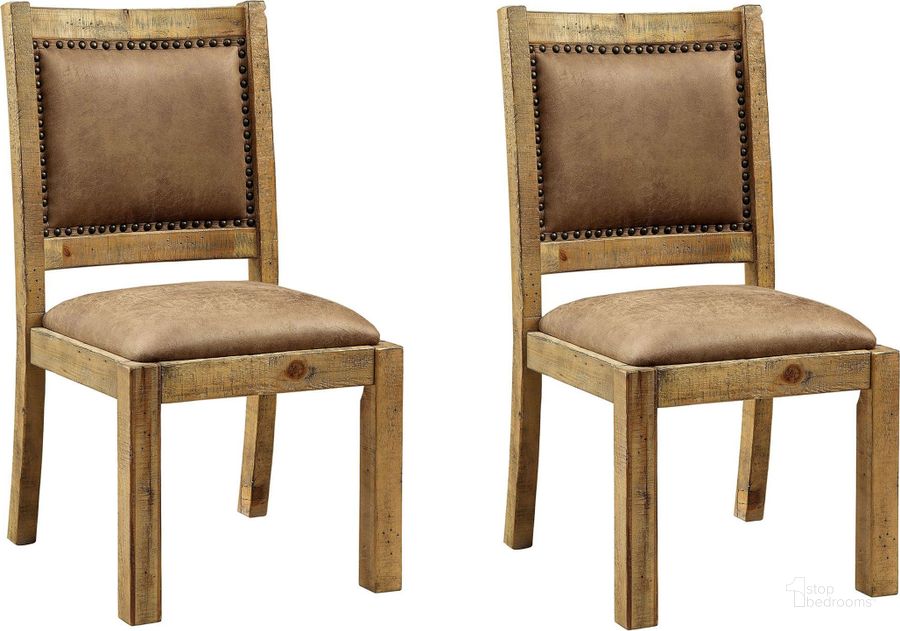 The appearance of Gianna Rustic Pine Side Chair Set Of 2 designed by Furniture of America in the transitional interior design. This brown piece of furniture  was selected by 1StopBedrooms from Gianna Collection to add a touch of cosiness and style into your home. Sku: CM3829SC-2PK. Product Type: Side Chair. Material: Vinyl. Image1