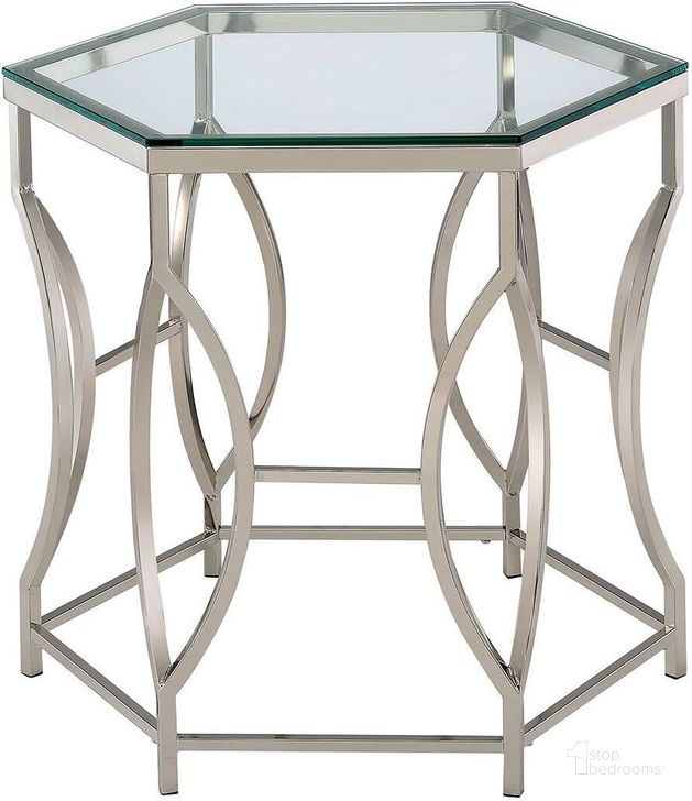 The appearance of Zola Chrome End Table designed by Furniture of America in the modern / contemporary interior design. This silver piece of furniture  was selected by 1StopBedrooms from Zola Collection to add a touch of cosiness and style into your home. Sku: CM4160E. Table Top Shape: Round. Material: Glass. Product Type: End Table. Image1