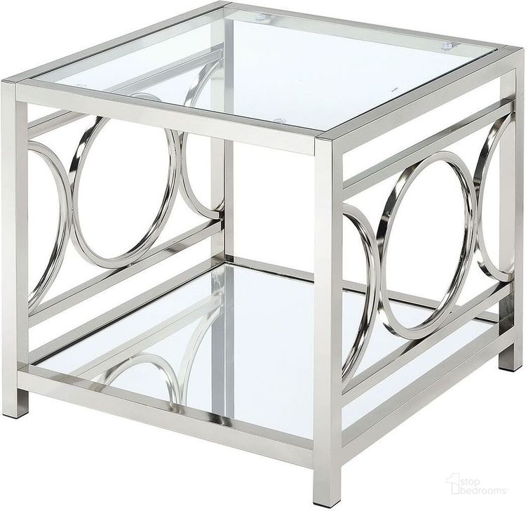 The appearance of Rylee Chrome End Table designed by Furniture of America in the modern / contemporary interior design. This silver piece of furniture  was selected by 1StopBedrooms from Rylee Collection to add a touch of cosiness and style into your home. Sku: CM4166CRM-E. Table Top Shape: Square. Material: Glass. Product Type: End Table. Image1