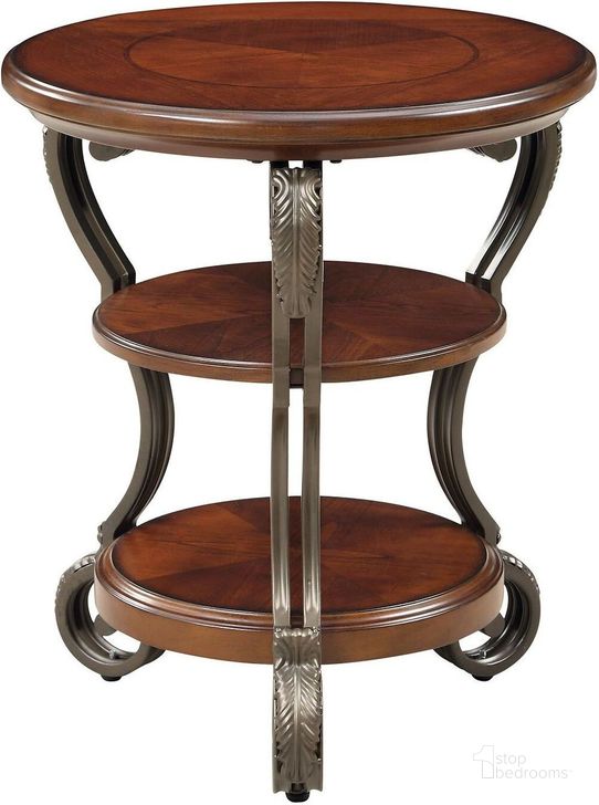 The appearance of May Brown Cherry Side Table designed by Furniture of America in the transitional interior design. This brown piece of furniture  was selected by 1StopBedrooms from May Collection to add a touch of cosiness and style into your home. Sku: CM4326T. Table Top Shape: Round. Material: Metal. Product Type: Side Table. Image1