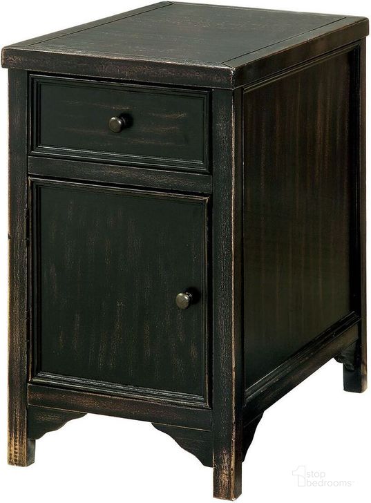 The appearance of Meadow Antique Black Side Table designed by Furniture of America in the transitional interior design. This black piece of furniture  was selected by 1StopBedrooms from Meadow Collection to add a touch of cosiness and style into your home. Sku: CM4327T. Material: Wood. Product Type: Side Table. Table Top Shape: Rectangular. Image1