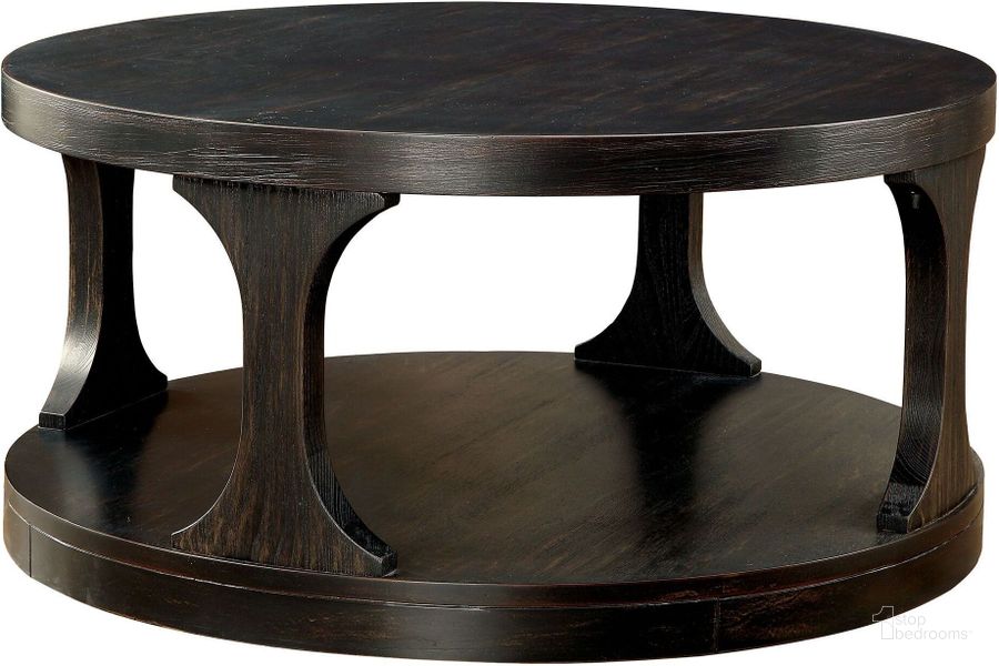 The appearance of Carrie Antique Black Coffee Table designed by Furniture of America in the transitional interior design. This black piece of furniture  was selected by 1StopBedrooms from Carrie Collection to add a touch of cosiness and style into your home. Sku: CM4422C. Table Top Shape: Round. Material: Wood. Product Type: Coffee Table. Image1