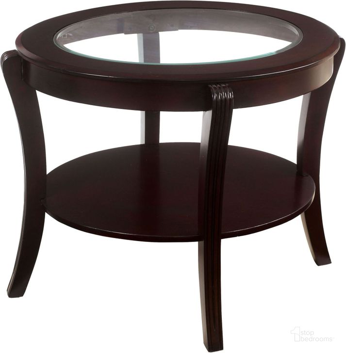 The appearance of Finley Espresso End Table designed by Furniture of America in the modern / contemporary interior design. This brown piece of furniture  was selected by 1StopBedrooms from Finley Collection to add a touch of cosiness and style into your home. Sku: CM4488E. Material: Glass. Product Type: End Table. Image1