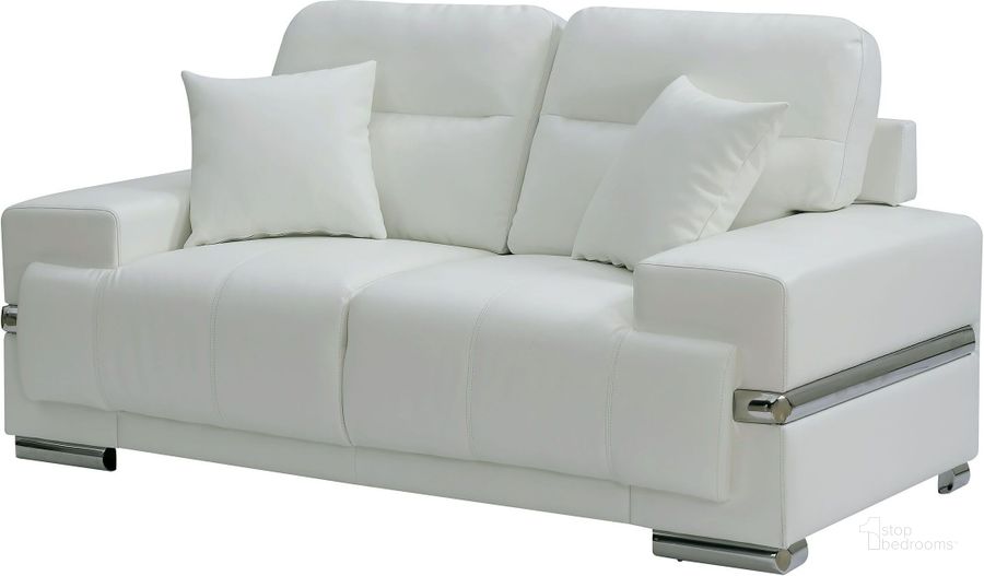 The appearance of Zibak White Loveseat designed by Furniture of America in the modern / contemporary interior design. This white piece of furniture  was selected by 1StopBedrooms from Zibak Collection to add a touch of cosiness and style into your home. Sku: CM6411WH-LV. Product Type: Loveseat. Material: Vinyl. Image1