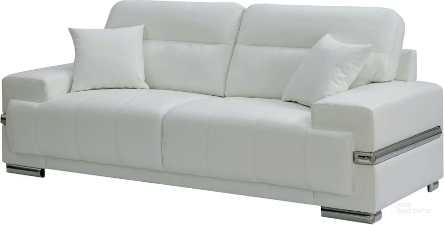 The appearance of Zibak White Sofa designed by Furniture of America in the modern / contemporary interior design. This white piece of furniture  was selected by 1StopBedrooms from Zibak Collection to add a touch of cosiness and style into your home. Sku: CM6411WH-SF. Product Type: Sofa. Material: Vinyl. Image1