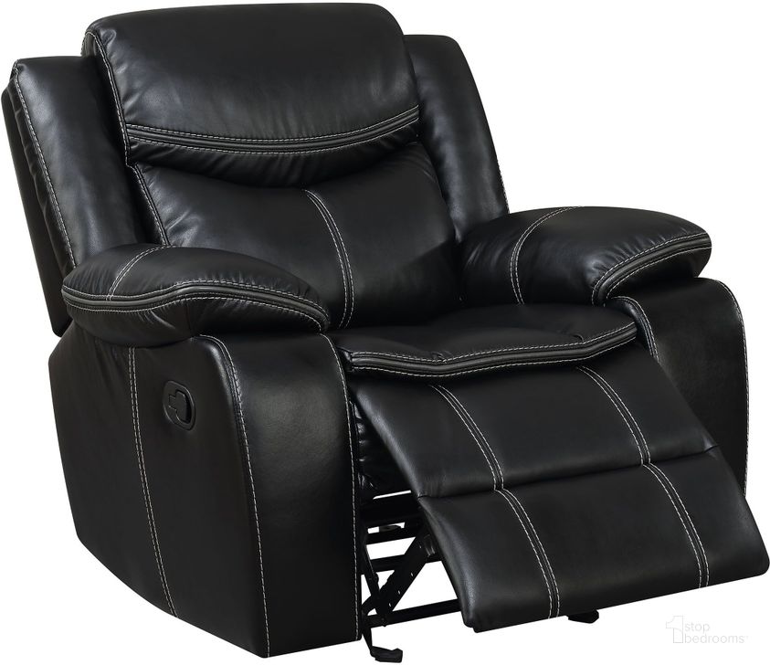 The appearance of Gatria Black Recliner designed by Furniture of America in the transitional interior design. This black piece of furniture  was selected by 1StopBedrooms from Gatria Collection to add a touch of cosiness and style into your home. Sku: CM6981-CH. Product Type: Recliner. Material: Vinyl. Image1