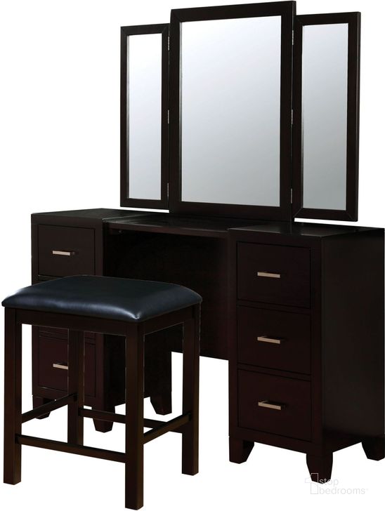 The appearance of Enrico Espresso Vanity With Stool designed by Furniture of America in the modern / contemporary interior design. This brown piece of furniture  was selected by 1StopBedrooms from Enrico Collection to add a touch of cosiness and style into your home. Sku: CM7088V-1;CM7088V-2;CM7088V-3. Product Type: Vanity Set. Image1