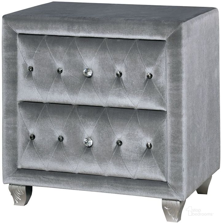 The appearance of Alzir Gray Nightstand designed by Furniture of America in the traditional interior design. This gray piece of furniture  was selected by 1StopBedrooms from Alzir Collection to add a touch of cosiness and style into your home. Sku: CM7150N. Material: Wood. Product Type: Nightstand. Image1