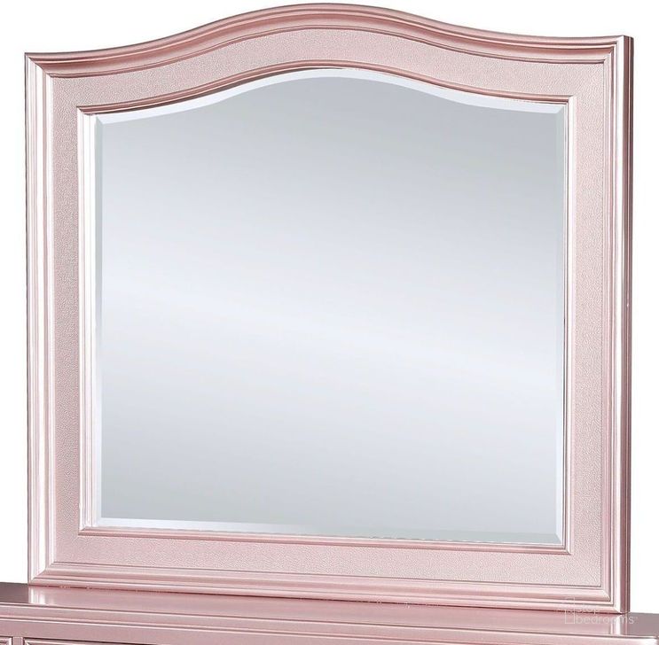 The appearance of Ariston Rose Gold Mirror designed by Furniture of America in the modern / contemporary interior design. This gold piece of furniture  was selected by 1StopBedrooms from Ariston Collection to add a touch of cosiness and style into your home. Sku: CM7171RG-M. Material: Wood. Product Type: Dresser Mirror. Image1