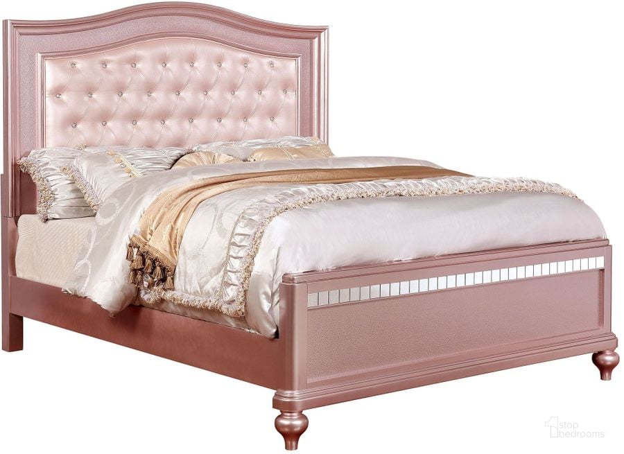 The appearance of Ariston Rose Gold Queen Upholstered Panel Bed designed by Furniture of America in the modern / contemporary interior design. This rose gold piece of furniture  was selected by 1StopBedrooms from Ariston Collection to add a touch of cosiness and style into your home. Sku: CM7171RG-Q-HB;CM7170RG-Q-FB;CM7170RG-Q-R. Bed Type: Panel Bed. Material: Wood. Product Type: Panel Bed. Bed Size: Queen. Image1