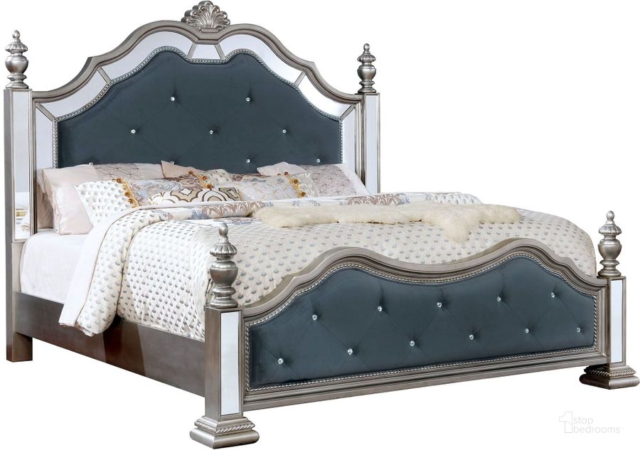 The appearance of Azha Silver Queen Upholstered Poster Bed designed by Furniture of America in the traditional interior design. This silver piece of furniture  was selected by 1StopBedrooms from Azha Collection to add a touch of cosiness and style into your home. Sku: CM7194Q-1;CM7194Q-2;CM7194Q-3;CM7194Q-4. Bed Type: Poster Bed. Material: Wood. Product Type: Poster Bed. Bed Size: Queen. Image1