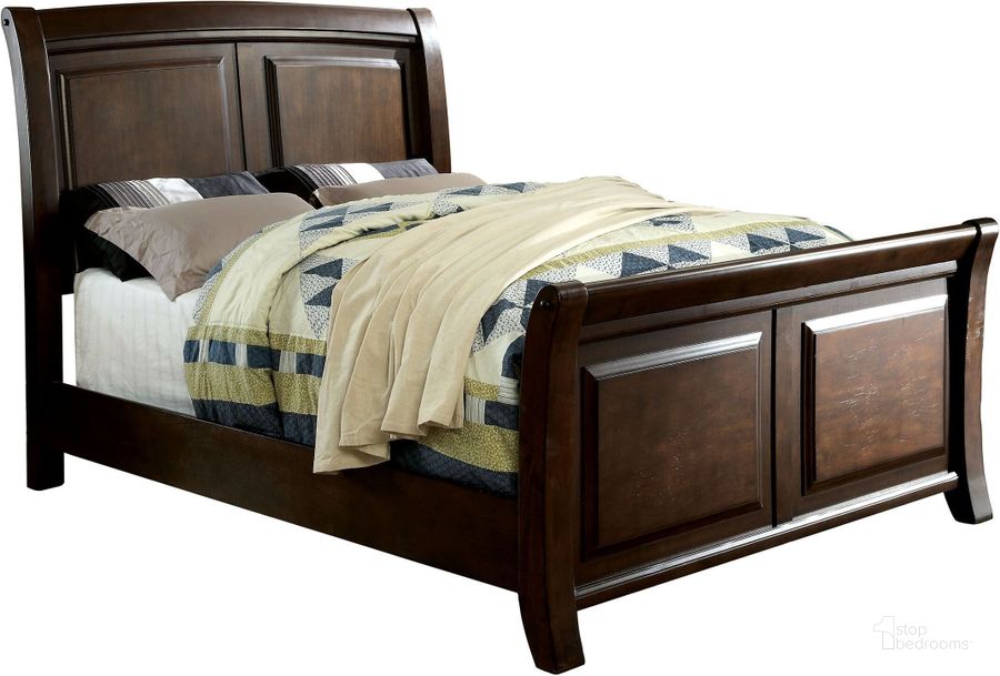 The appearance of Litchville Brown Cherry Queen Sleigh Bed designed by Furniture of America in the modern / contemporary interior design. This brown piece of furniture  was selected by 1StopBedrooms from Litchville Collection to add a touch of cosiness and style into your home. Sku: CM7383Q-HB;CM7383Q-FB;CM7383Q-R. Bed Type: Sleigh Bed. Material: Wood. Product Type: Sleigh Bed. Bed Size: Queen. Image1