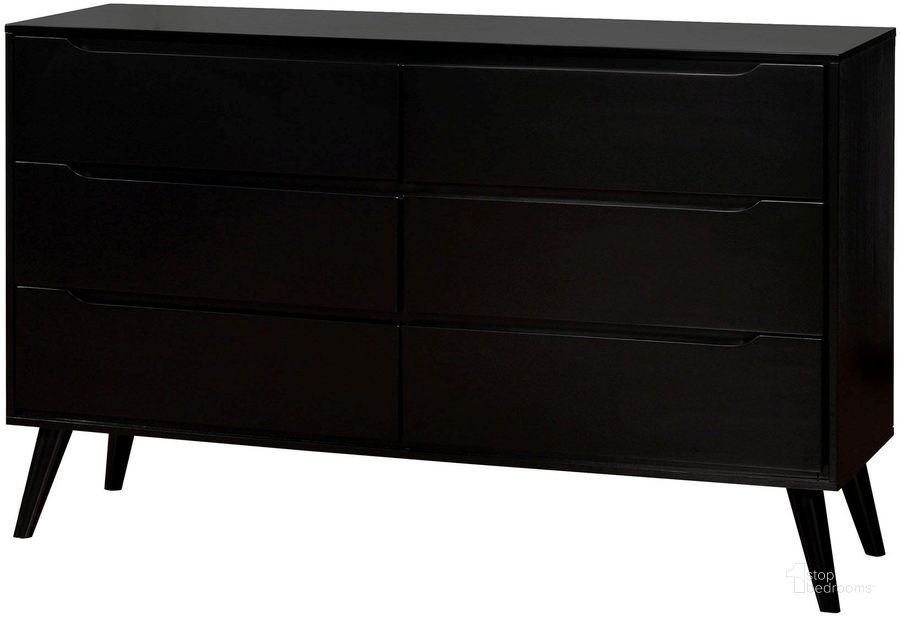The appearance of Lennart II Black Dresser designed by Furniture of America in the modern / contemporary interior design. This black piece of furniture  was selected by 1StopBedrooms from Lennart Collection to add a touch of cosiness and style into your home. Sku: CM7386BK-D. Material: Wood. Product Type: Dresser. Image1