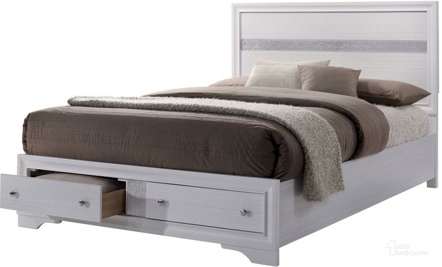 The appearance of Chrissy White King Storage Platform Bed designed by Furniture of America in the modern / contemporary interior design. This white piece of furniture  was selected by 1StopBedrooms from Chrissy Collection to add a touch of cosiness and style into your home. Sku: CM7552EK-HBFB;CM7552EK-R;CM7552EK-DR. Bed Type: Platform Bed. Material: Wood. Product Type: Platform Bed. Bed Size: King. Image1