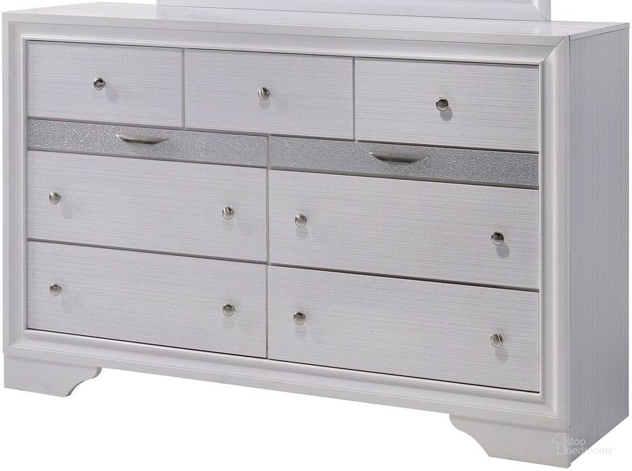 The appearance of Chrissy White Dresser designed by Furniture of America in the modern / contemporary interior design. This white piece of furniture  was selected by 1StopBedrooms from Chrissy Collection to add a touch of cosiness and style into your home. Sku: CM7552D. Material: Wood. Product Type: Dresser. Image1