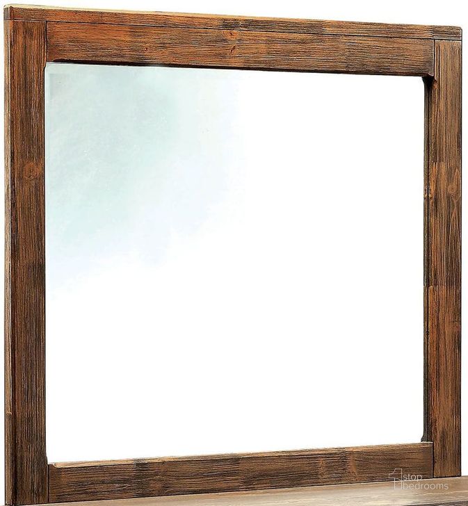 The appearance of Hankinson Rustic Natural Tone Mirror designed by Furniture of America in the transitional interior design. This brown piece of furniture  was selected by 1StopBedrooms from Hankinson Collection to add a touch of cosiness and style into your home. Sku: CM7576M. Material: Wood. Product Type: Dresser Mirror. Image1