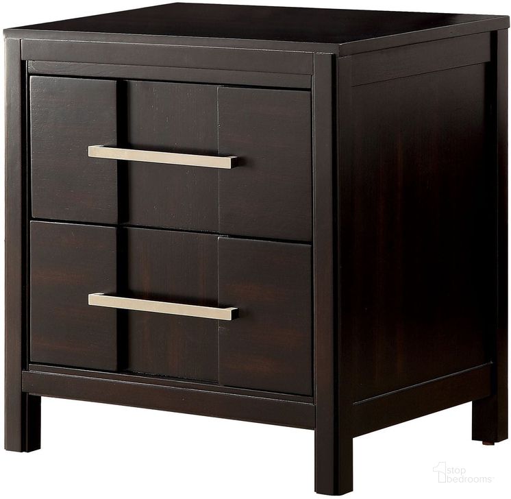 The appearance of Berenice Espresso Nightstand designed by Furniture of America in the transitional interior design. This brown piece of furniture  was selected by 1StopBedrooms from Berenice Collection to add a touch of cosiness and style into your home. Sku: CM7580EX-N. Material: Wood. Product Type: Nightstand. Image1